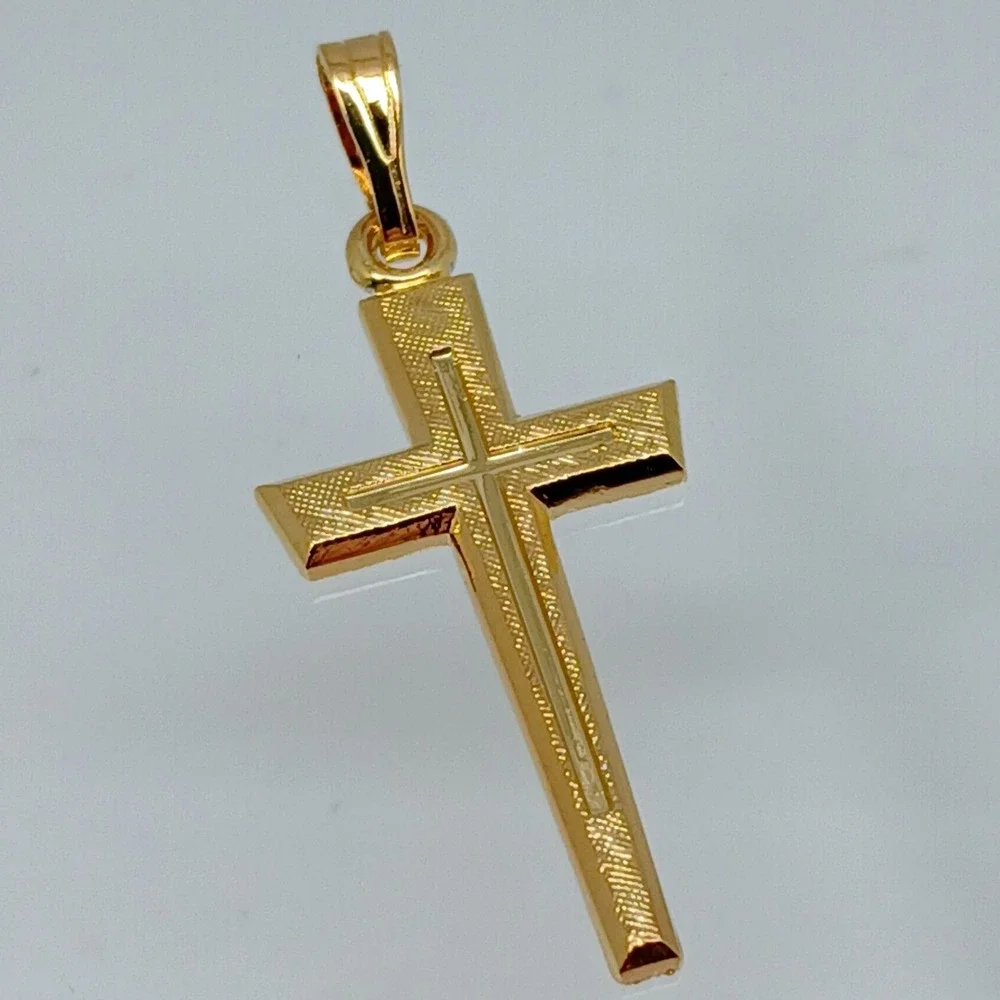 Karatbond Vintage Y2K Textured Gold Double Cross Pendant Made USA New Old Stock